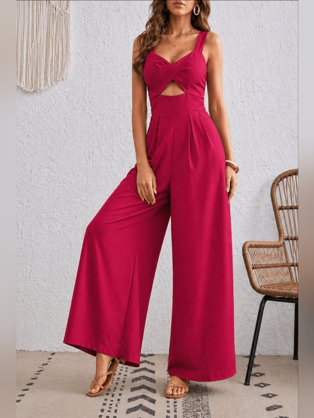 Wide-Leg Burgundy Jumpsuit with Twisted Bodice (4)